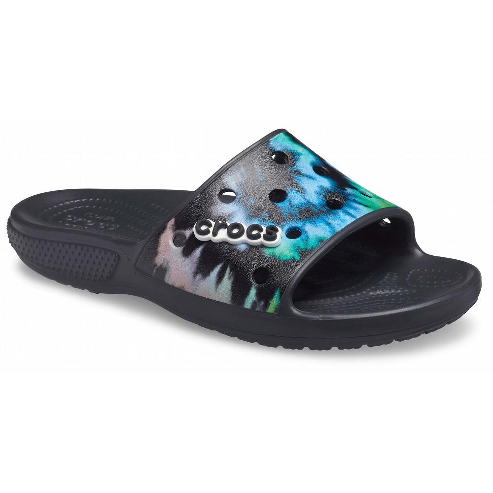 Black Women's Crocs Classic Tie-Dye Graphic Slides | NZ 0606ILHS